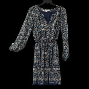 Max Studio Blue Black Grey Geometric Print Blouson Dress